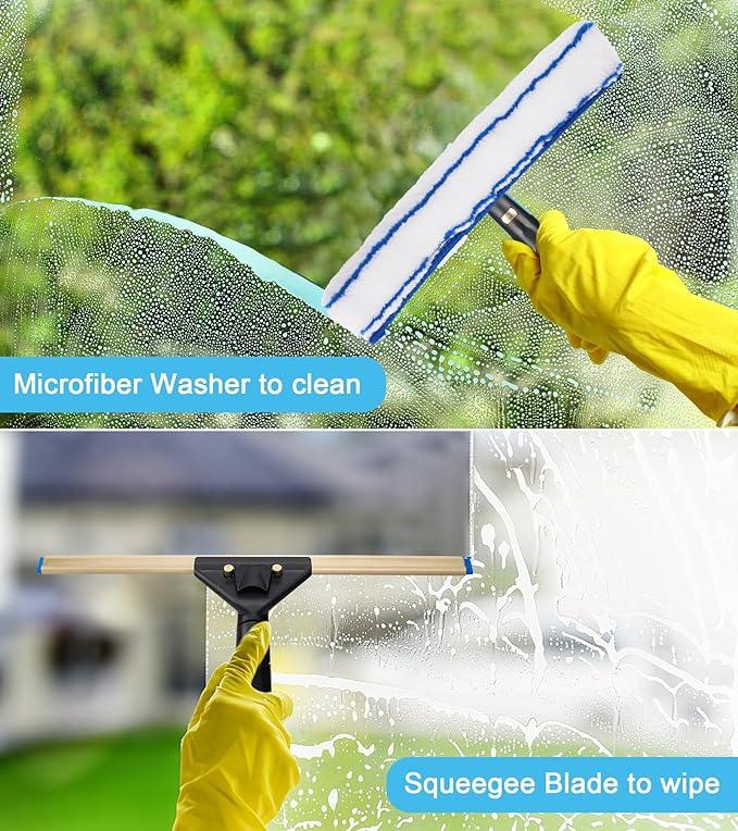 Window Cleaning Kit with Storage Bucket, Window Squeegee with 4.13ft Extension Pole, Scrubber, Spray Bottle,Duster Cloth, Squeegee with Rotating Head, Professional Window Cleaning Tools - NeatNest