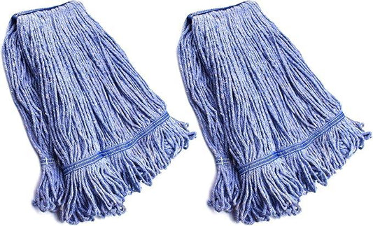 String Mop Heads Replacement Heavy Duty Commercial Grade Blue Cotton Looped End Wet Industrial Cleaning Mop Head Refills (2, Large) - NeatNest
