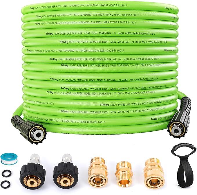 Pressure Washer Hose 50 FT 1/4”, 4000 PSI Kink Resistant High Pressure Replacement Hose M22 14mm Thread, Flexible Extension Hose with 3/8 Quick Connect Adapters for Power Washing - NeatNest