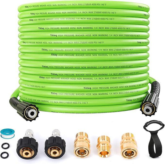 Pressure Washer Hose 50 FT 1/4”, 4000 PSI Kink Resistant High Pressure Replacement Hose M22 14mm Thread, Flexible Extension Hose with 3/8 Quick Connect Adapters for Power Washing - NeatNest