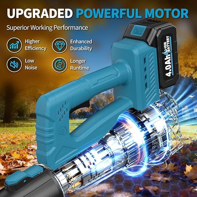 Leaf Blower Cordless, 21V Powerful Leaf Blower with 2 x 4.0Ah Battery & Fast Charger, Lightweight Electric Leaf Blowers for Lawn Care, Yard, Patio Cleaning, Blowing Leaves & Dust (Blue) - NeatNest