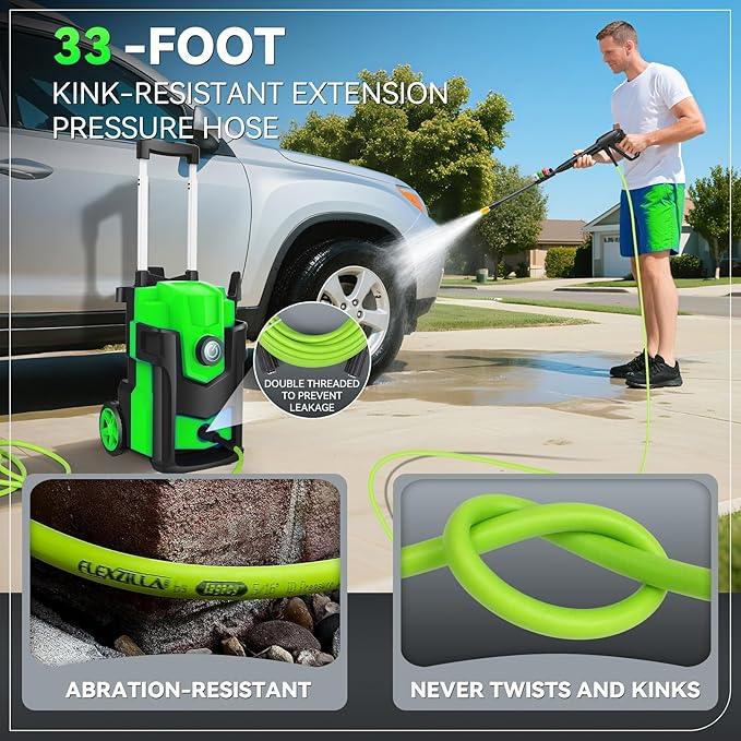 Professional Pressure Cleaner 5000 PSI,Heavy Duty Power Cleaner with 4 Nozzles,Foam Cannon,33FT Hose and 500ml Soap Bottle for Home/Cars (Green) - NeatNest
