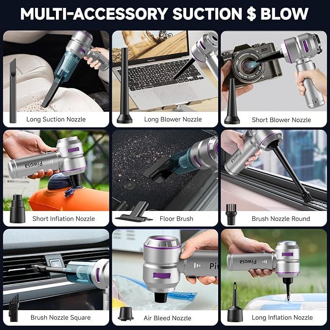 Handheld Vacuum Cordless, Car Vacuum Cleaner with Brushless Motor, Strong Suction Vacuum & Compressed Air Dusters with LED Light, Type C Port, Wireless Mini Portable Hand Vacuum Blower for Home, Pet - NeatNest