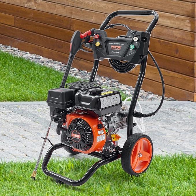VEVOR Gas Powered Pressure Washer 3400 PSI 2.6 GPM, with Spray Gun and Extension Wand, 5 Quick Connect Nozzles, Copper Pump - NeatNest