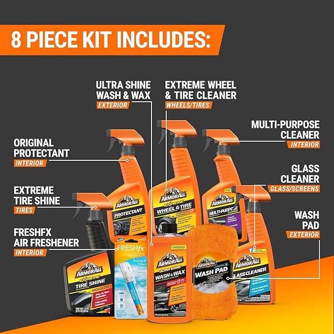 Armor All Premier Car Care Kit, Includes Car Wax & Wash Kit, Glass Cleaner, Car Air Freshener, Tire & Wheel Cleaner (8 Piece Kit) - NeatNest