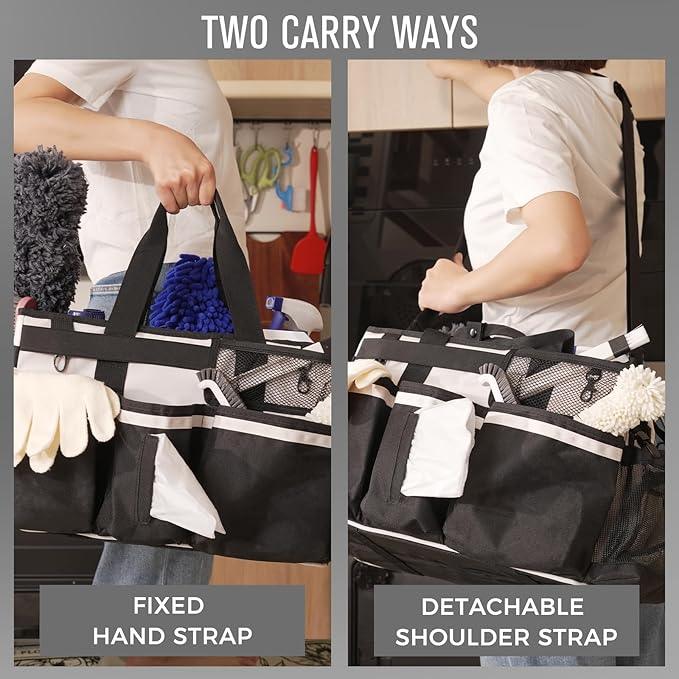 Wearable Cleaning Caddy, Cleaning Caddy Supplies Organizer with Handle & Shoulder Straps for Housekeepers, Under Sink & Car Cleaning Tool Organizers Bag with 4 Foldable Divider (Beige) - NeatNest