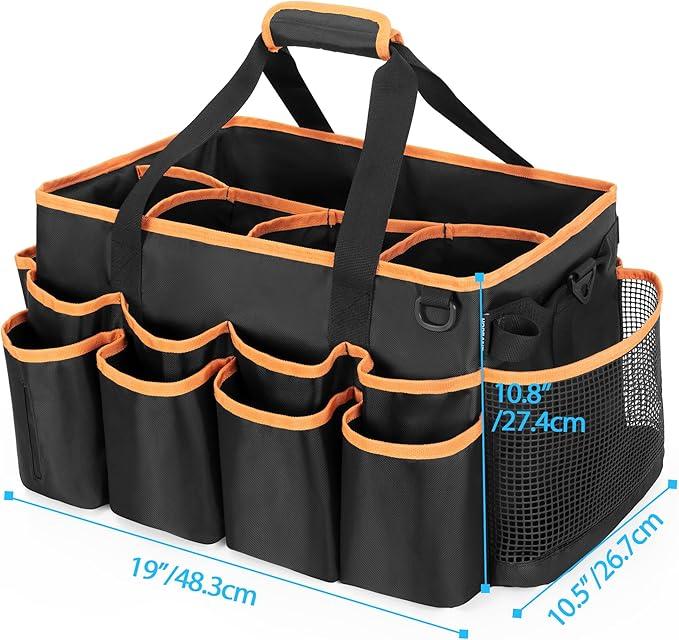 Extra-large Wearable Cleaning Caddy, Organizer Bag for Housekeeper with Pad, Handle & Divider, Car Wash Tools Bag for Detailing Supplies, Orange Edge - NeatNest
