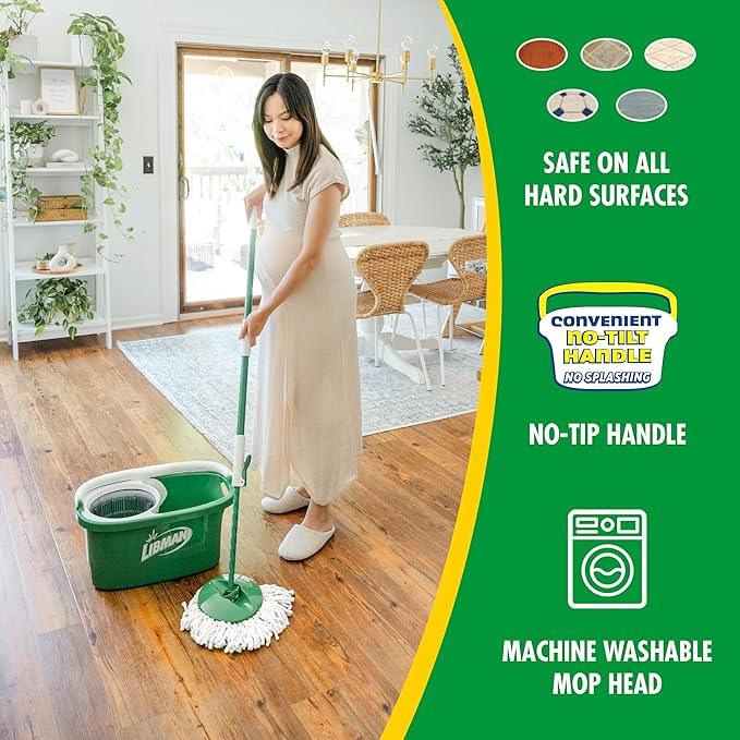 Libman Tornado Spin Mop System and 1 Refill, Mop and Bucket with Wringer Set for Hardwood Floor Cleaning, 2 Total Heads Included - NeatNest