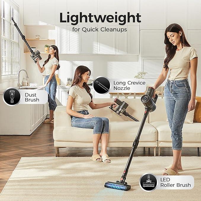 Cordless Vacuum Cleaner with Back-Saving&Self-Standing,450W/40Kpa Powerful Suction Stick Vacuum Cleaners for Home,45Min Stick Vacuum Cordless for Hard Floors,Carpets,Pet Hair,Car - NeatNest