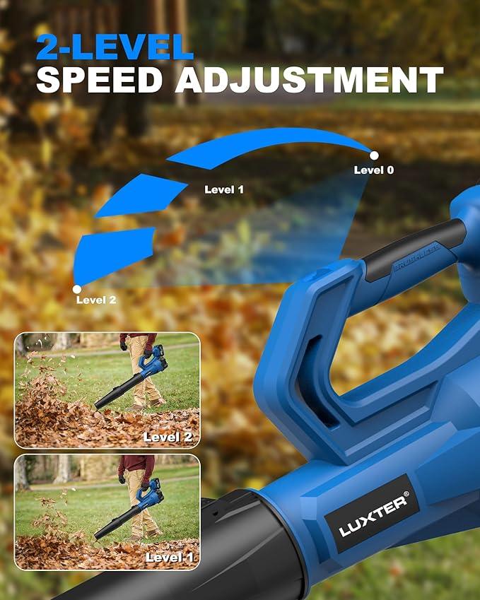 LUXTER Cordless Leaf Blower 320 CFM & 120 MPH 20V Brushless Electric Leaf Blowers 2-Levels Variable Speed with 2 X 4.0Ah Battery and Charger Included Blower for Lawn Care, Yard, Leaves, Dust, Snow - NeatNest