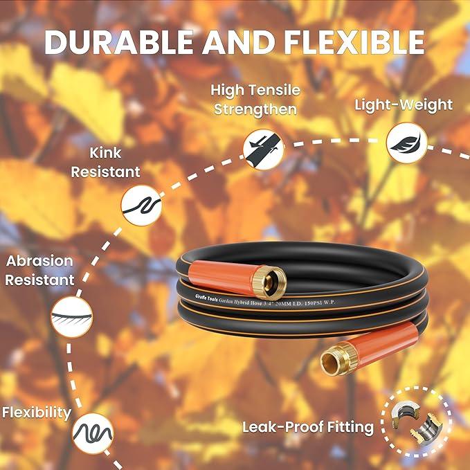 Giraffe Tools Garden Hose 25ft x 3/4", Heavy Duty Water Hose, Flexible, Hybrid Lightweight Hose with Swivel Handle, Male to Female Fittings, Burst 600 PSI - NeatNest