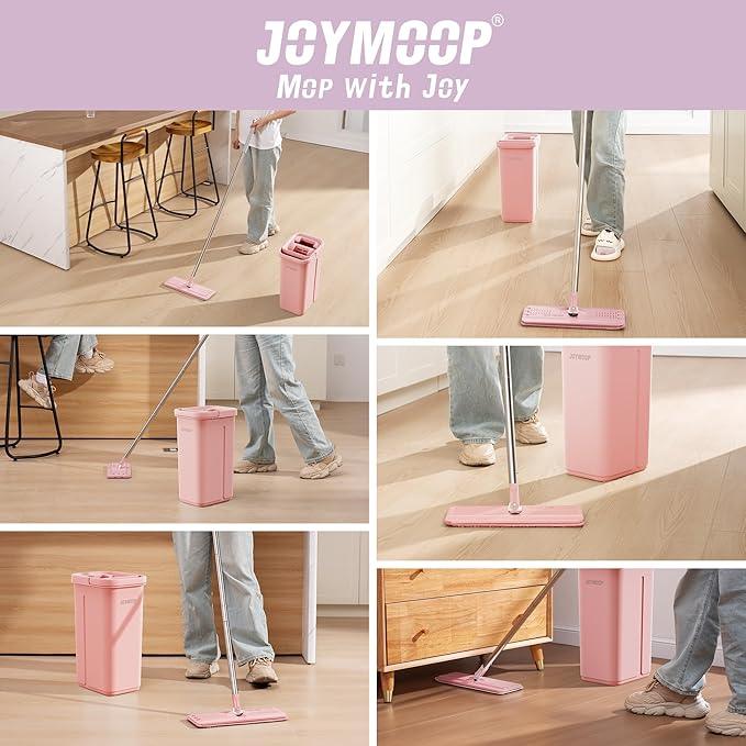 JOYMOOP Pink Mop and Bucket with Wringer Set for Home, with 3 Reusable Microfiber Mop Pads, Hands-Free Self-Cleaning System, Suitable for Floor Cleaning and Wall Cleaner - NeatNest