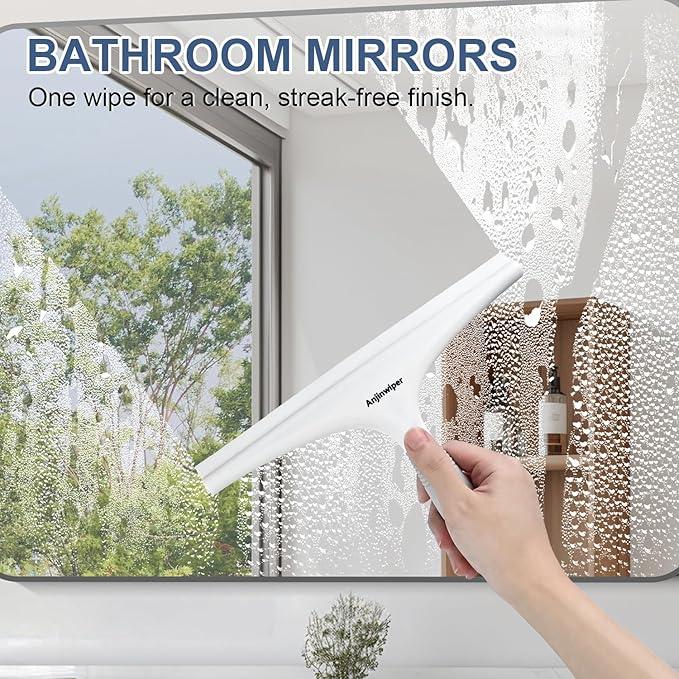Silicone Shower Squeegee with Hook, Bathroom Squeegee for Shower Glass, Squeegee for Shower Doors, Mirror and Window, Shower Squeegee for Tile Shower Walls(10 inch, White & Gray) - NeatNest