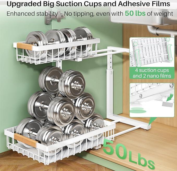Pull out Cabinet Organizer, 1 Pack Under Sink Organizer, Slide out Metal Kitchen Cabinet Organizers Drawer Shelf, Sliding Storage Shelves for Kitchen Bathroom Pantry Closet Organization Rack(White) - NeatNest