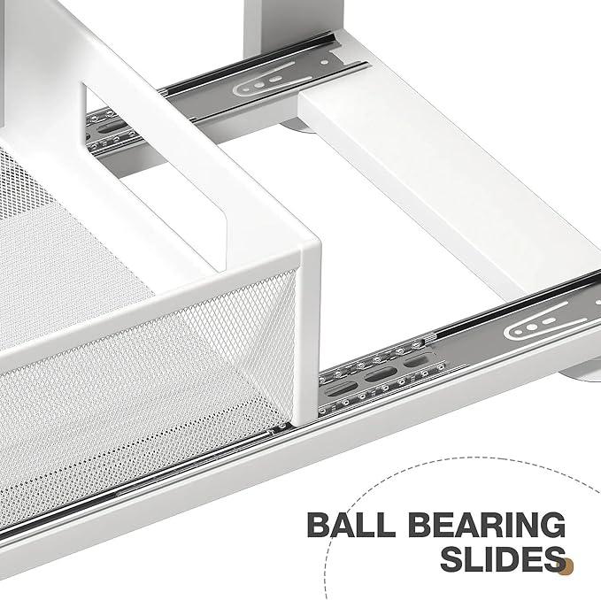 2 Pack 18.5IN-Depth Under Sink Organizer With Next-Gen Ball-Bearing Slides,2-Tier Pull Out Cabinet Storage,Height Adjustable Drawer Shelf for Bathroom,Kitchen,Laundry,Cabinet,Pantry-White - NeatNest