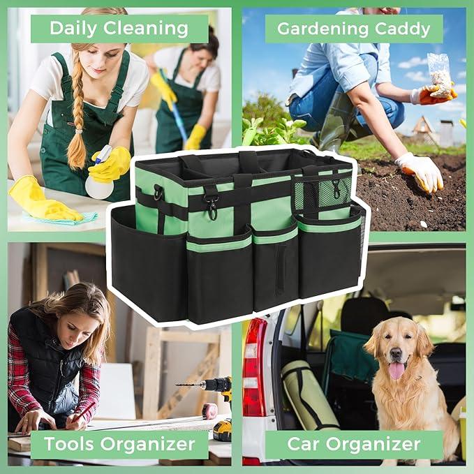 Wearable Cleaning Caddy, Cleaning Caddy Supplies Organizer with Handle & Shoulder Straps for Housekeepers, Under Sink & Car Cleaning Tool Organizers Bag with 4 Foldable Divider (MintGreen) - NeatNest