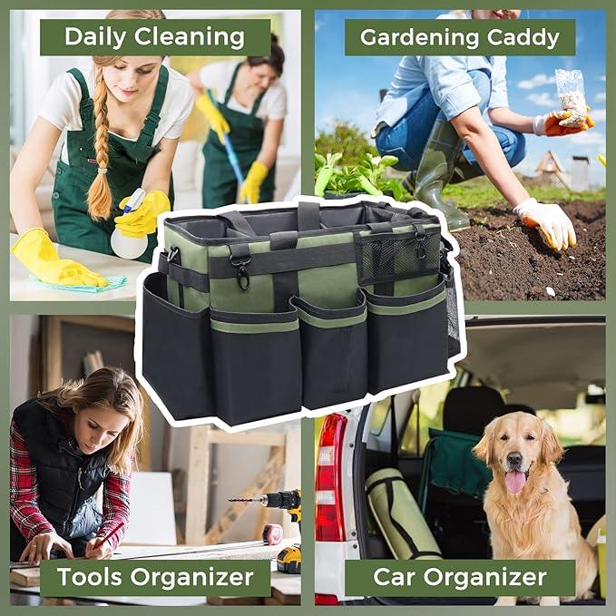 Wearable Cleaning Caddy Organizer with Handle & Shoulder Straps for Housekeepers, Under Sink & Car Cleaning Tool Organizer Bag with 4 Foldable Dividers (Green) - NeatNest