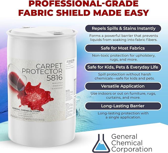 General Chemical Stain Shield Spray - Safe Fabric Protector Spritz and Stain Guard 5816 for Upholstery, Carpets, Rugs, Drapes & More - Impermeable Protectant Spray for Outdoor & Indoor Use - 55 Gallon - NeatNest