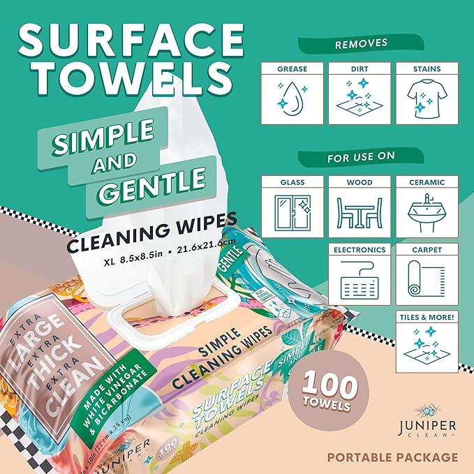 6 Packs Surface Cleaning Wipes, Thick & Large Dispose, All-Purpose Cleaner for Bathroom, Kitchen, Office, 100 Count Soft Flow, Biodegradable, Mix Scent - NeatNest