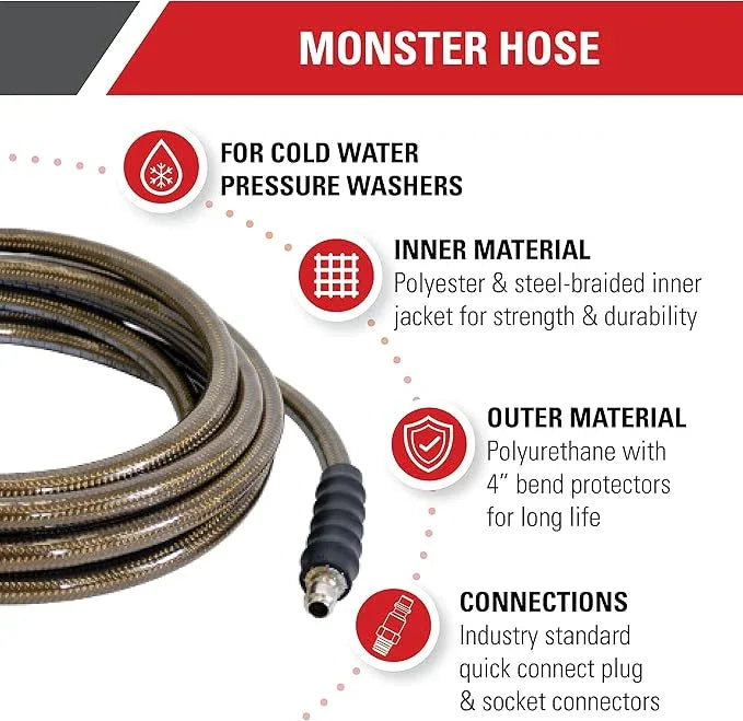Simpson Cleaning 41113 Monster Series 4500 PSI Pressure Washer Hose, Cold Water Use, 3/8 Inch Inner Diameter, 25-Foot, Feet, Brown - NeatNest