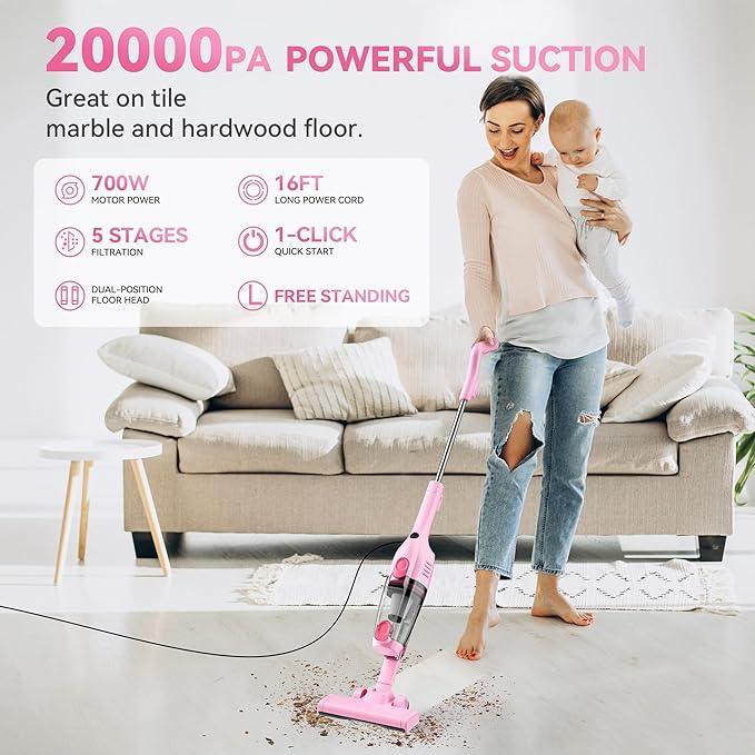 Vazone R6X Corded Stick Vacuum Cleaners for Home, 20Kpa Powerful Suction Stick Vacuum with 16Ft Cord, 2 in 1 Lightweight Handheld Vacuum Cleaner for Hardwood Floor Pet Hair - NeatNest