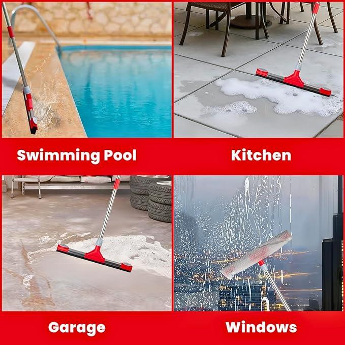 Heavy Duty Floor Squeegee for Concrete Floor – 17.3” EVA Foam Blade with Cloth Clip Design, 62” Extendable Handle, Multi-Surface Floor Squeegee Broom for Windows, Bathroom, Garage, Tile, Patio &Shower - NeatNest