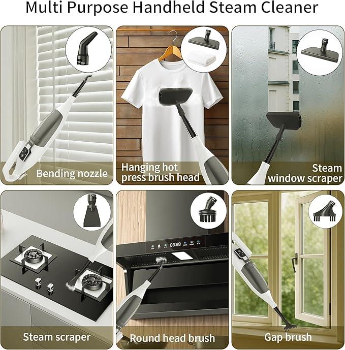 Steam Mop with 13 Accessories,Steam Cleaner Home Use,Floor Scrubber spin mop for Hard Wood Floors,tile Scrub Steamer Deep Cleaning,Carpet, 4 Washable Mop Pads, 550ml Capacity,30 Second Heat-Up - NeatNest