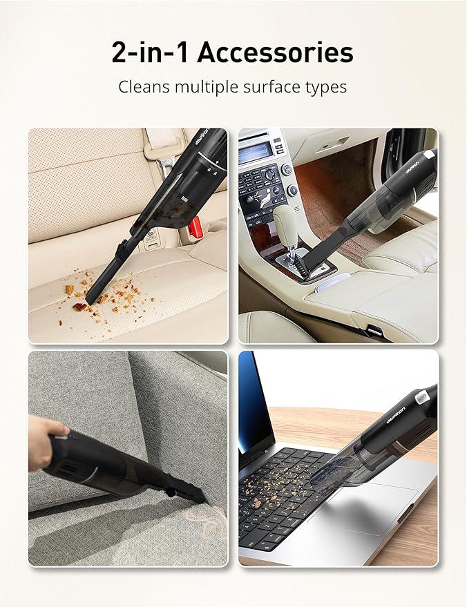 Aspiron Cordless Handheld Vacuum, 24KPA Powerful Car Vacuum, 2-Speed, 2 Charging Methods, Wireless Charger, Ergonomic Handle, Portable Rechargeable Vacuum Cleaner for Car, Home, Black Grey - NeatNest