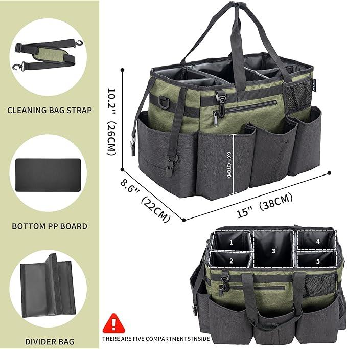 Wearable Cleaning Caddy Bag for Cleaning Supplies,Large Capacity Cleaning Organizer Green - NeatNest