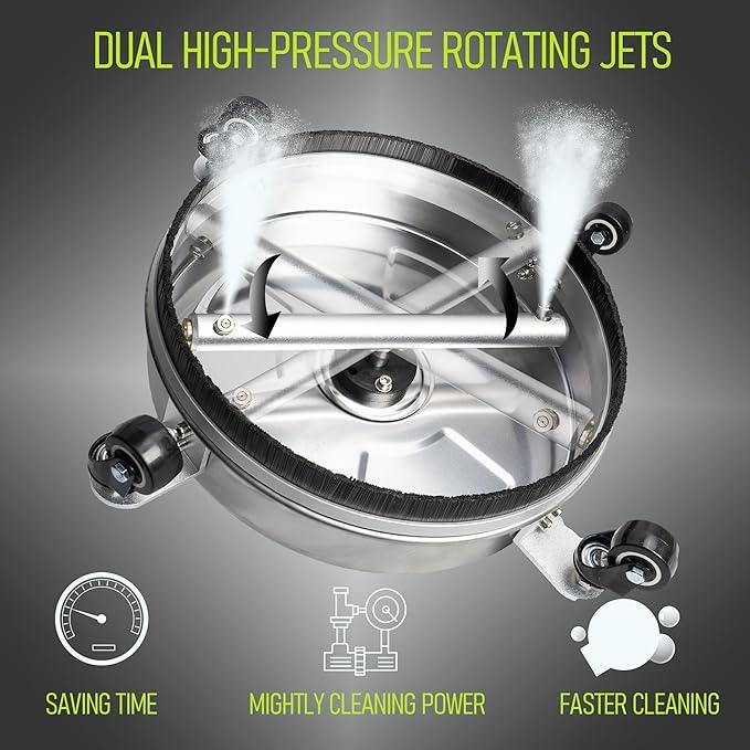 Hourleey 19" Pressure Washer Surface Cleaner, Stainless Steel Surface Cleaner with 4 Wheels for Concrete, Patio, Sidewalk, Deck, Pathway 1/4" Quick Connector, 2 Extension Wand, 4000 PSI - NeatNest