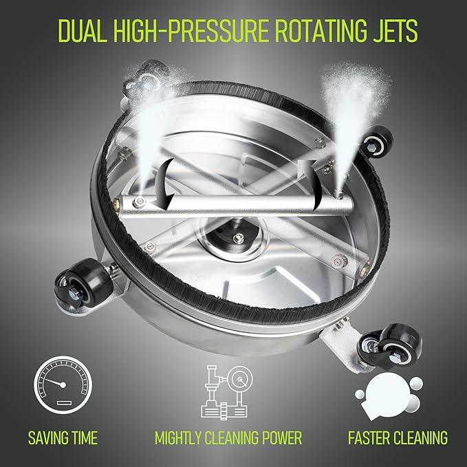 Hourleey 14" Pressure Washer Surface Cleaner, Stainless Steel Surface Cleaner with 4 Wheels for Concrete, Patio, Sidewalk, Deck, Pathway 1/4" Quick Connector, 2 Extension Wand, 4000 PSI - NeatNest