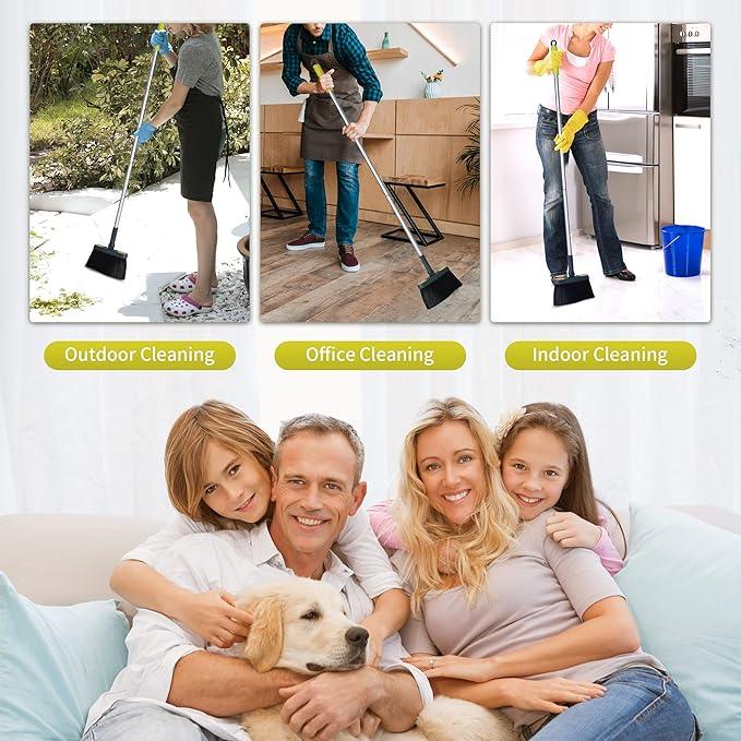 Broom and Dustpan Set for Home with 54" Long Handle, Upright and Lightweight Dust pan and Brush Combo for Kitchen Room Office Lobby Floor Cleaning, Dark Green - NeatNest