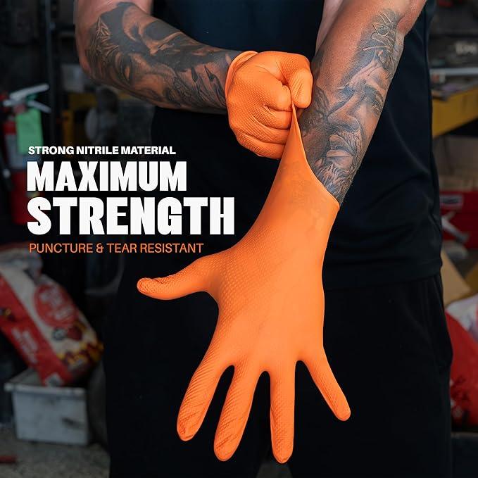 Herkules Grip Heavy Duty 8Mil Orange Nitrile Gloves,3D Raised Diamond Texture-Latex & Powder Free-Industrial, Mechanic (2, XX-Large) - NeatNest