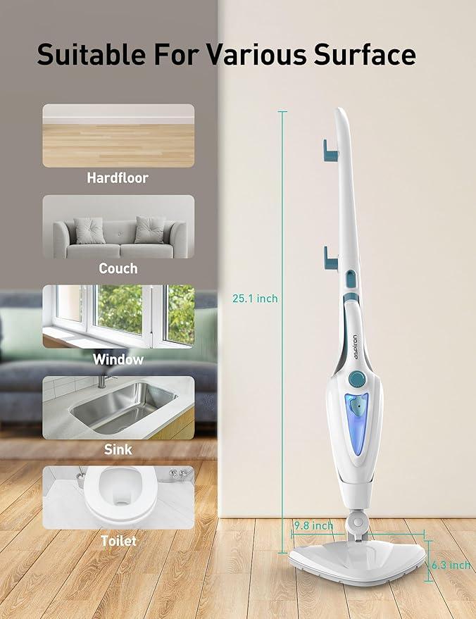 12-in-1 Steam Mop, Fast 15-Sec Heat-Up, 1500W Detachable Handheld Steam Cleaner with 2 Dirt Grip Pads, Removes 99.99% Stubborn Stains for Hardwood Floors, Windows, Tiles, Furniture, Turquoise - NeatNest