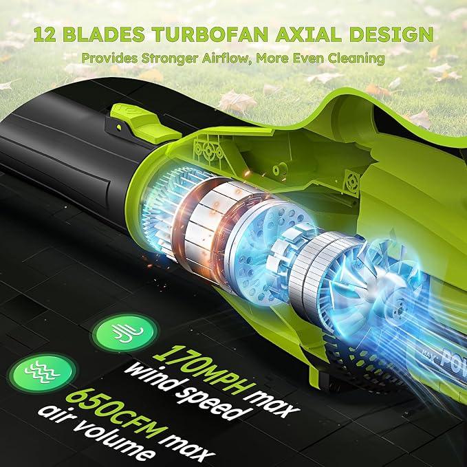 Leaf Blower Cordless with 2 * 4.0ah Battery and Fast Charger,KJBAO 21V Brushless Battery Powered Blower,Electric Blowers with 650CFM&6 Speeds,Lightweight Blower for Lawn Care,Car, Yard, Patio - NeatNest