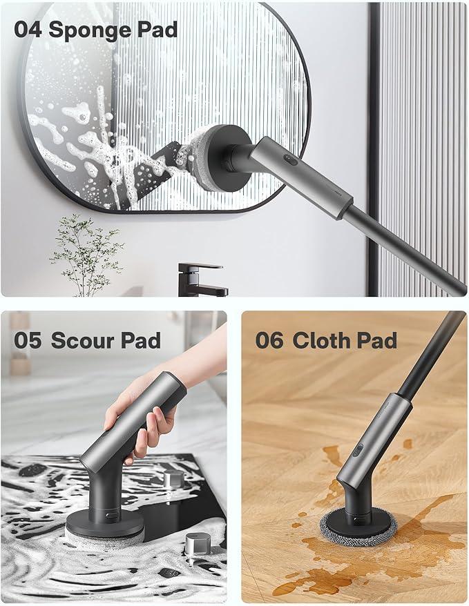 HOTO Cordless Electric Spin Scrubber, IPX7 Full Body Waterproof Bathroom Cleaning Brush, Max 22 in-lb, Shower Scrubber Brush with Long Handle, 6 Brush Heads, Power Scrubber for Bathroom, Floor, Tile - NeatNest