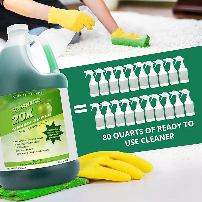 All Purpose Cleaner Concentrate - Advanage 20X The Wonder Cleaner Green Apple for All Surfaces Around Bathroom, Kitchen, Oil and Grease, Multi Purpose Cleaner for Household Cleaning Solution, 128 FlOz - NeatNest