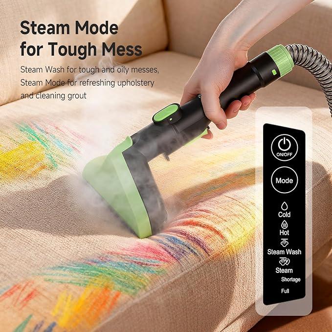 AAOBOSI Portable Carpet Cleaner Machine, 17Kpa Upholstery Steam Cleaner with Smart Voice Prompting, Self-cleaning, 4 Tools for Pets, Car, Couch and Stairs- C688, Green - NeatNest