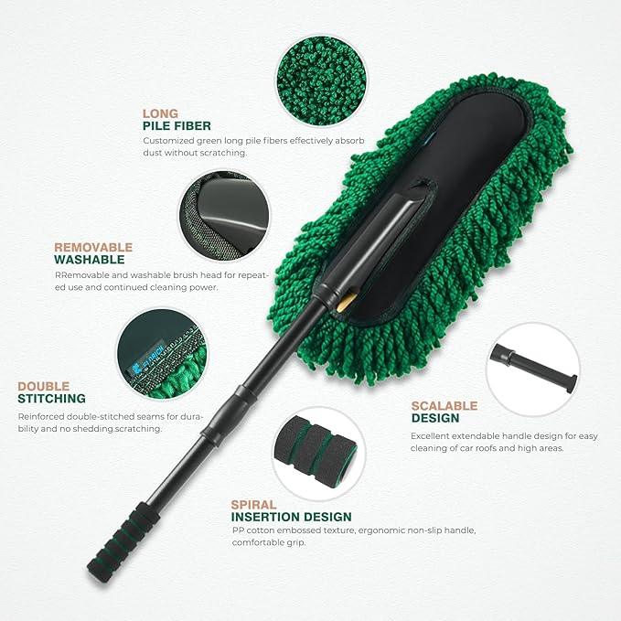 FLORICH Large Microfiber Car Duster Kit, Extendable Car Duster Exterior Scratch Free, Car Cleaning Brush Car Interior Detailing Kit, Car Cleaning Supplies for Cars RV Truck Boat - NeatNest