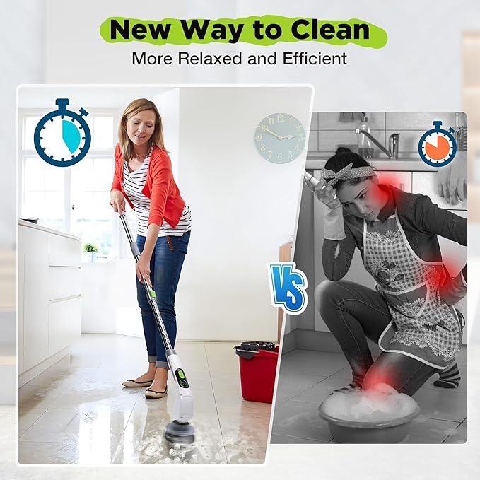 WORKPRO Electric Spin Scrubber, Cordless Cleaning Brush, 3-Speed, Long Adjustable Handle & 8 Replaceable Brush Heads, Waterproof Scrubber for Bathroom, Kitchen, Bathtub, and Floor, for Women - NeatNest