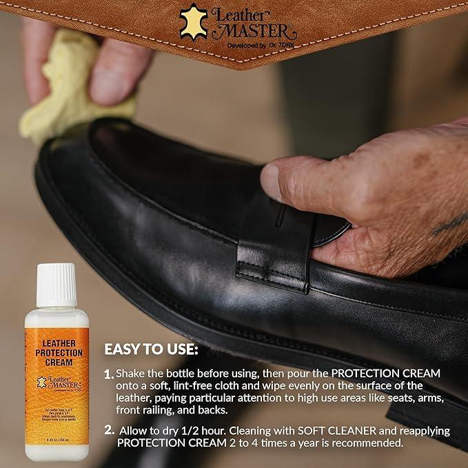 LEATHER MASTER 250ML Leather Protection Cream - Leather Cleaner and Conditioner for Couch Clothes Purses Shoes Boots Car Leather Water Based Formula - NeatNest