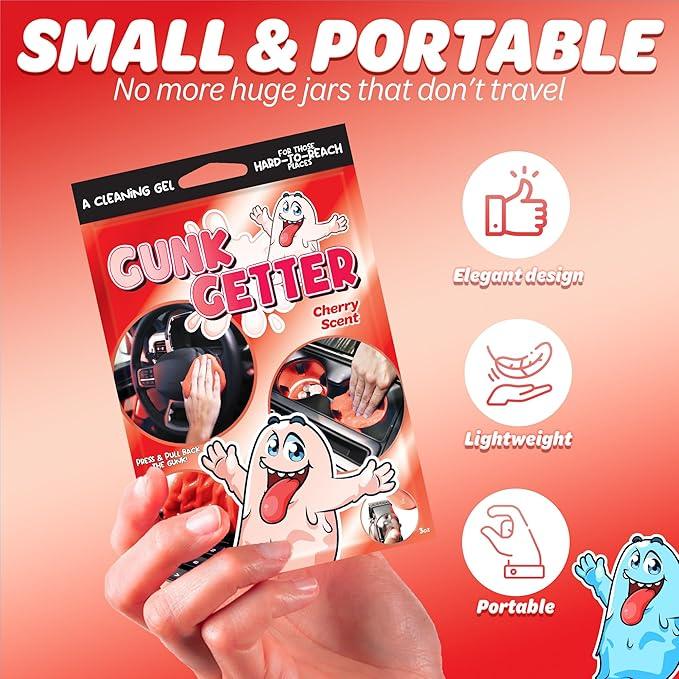 Gunk Getter, Cleaning Gel for Those Hard to Reach Places, Automotive Cup Holder Electronic Keyboard Office, Slime Gel Cleaner Dust Crumb Removal (Cherry, 12 Pack) - NeatNest
