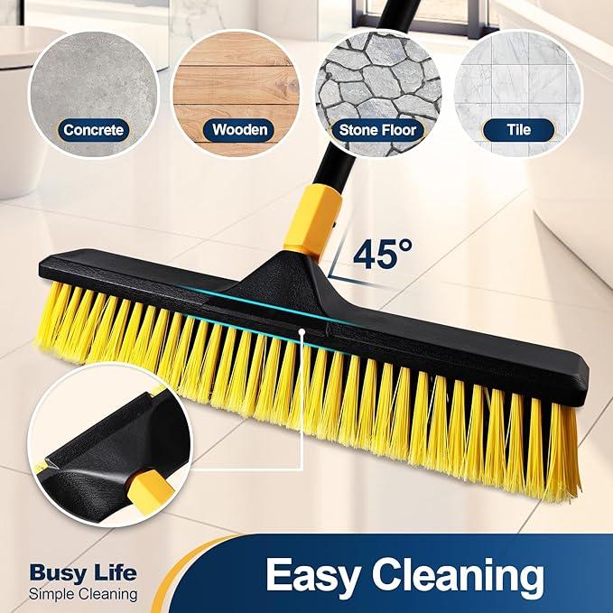 Yocada 18 Inch Push Broom Heavy-Duty Outdoor Commercial Broom Brush Stiff Bristles for Cleaning Patio Garage Deck Concrete Wood Stone Tile Floor 65.3 inch Long - NeatNest