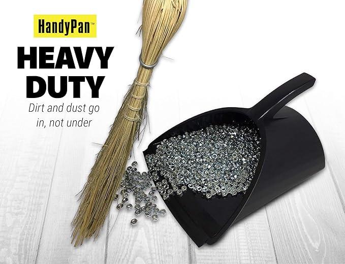 HandyPan Heavy Duty Dustpan, Black - Large Dust Pan Made in the USA with Tight Seal Lip to Keep Dust, Dirt, Debris In-Great for Home, Shop, Garage, Use-Stackable, Standing Dustpan for Wet or Dry Tasks - NeatNest