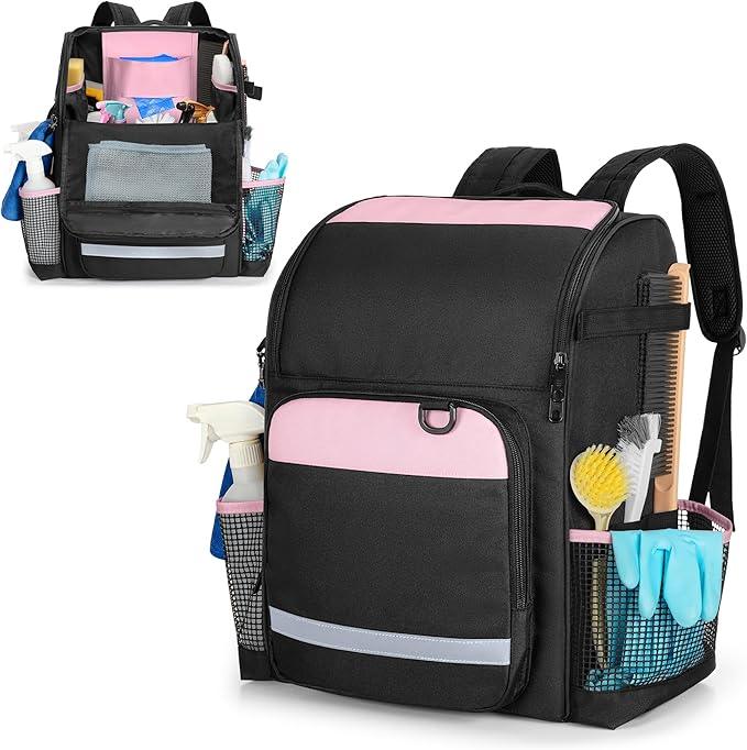 LoDrid Cleaning Bag with Thickened Adjustable Shoulder Straps, Large Cleaning Caddy Organizer with Multiple Pockets for Cleaning and Housework, Pink (Patent Designed) - NeatNest