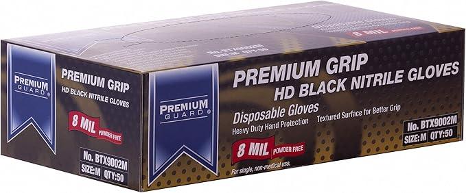 Premium Guard - Nitrile Gloves Heavy Duty 8 Mil Disposable, Powder Free, Black, 50 Gloves per Box (Medium) - NeatNest
