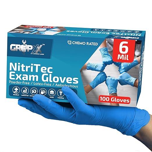 Heavy Duty 6 Mil Blue Nitrile Gloves Disposable Latex & Powder Free -Extra Stretchy Fentanyl Safe |Medical,First Aid Kit,EMT|Food Safe Rubber Gloves for Cooking & Cleaning| Pack of (100) - NeatNest
