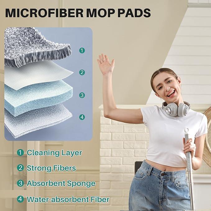 JOYMOOP Microfiber Flat Mop and Bucket System, Mops for Floor Cleaning and Wall Cleaner, Hardwood, Tile, Laminate, Vinyl Floors, Smooth Walls, and Glass Windows - 50" Flat Mop+1 Microfiber Pad[White] - NeatNest