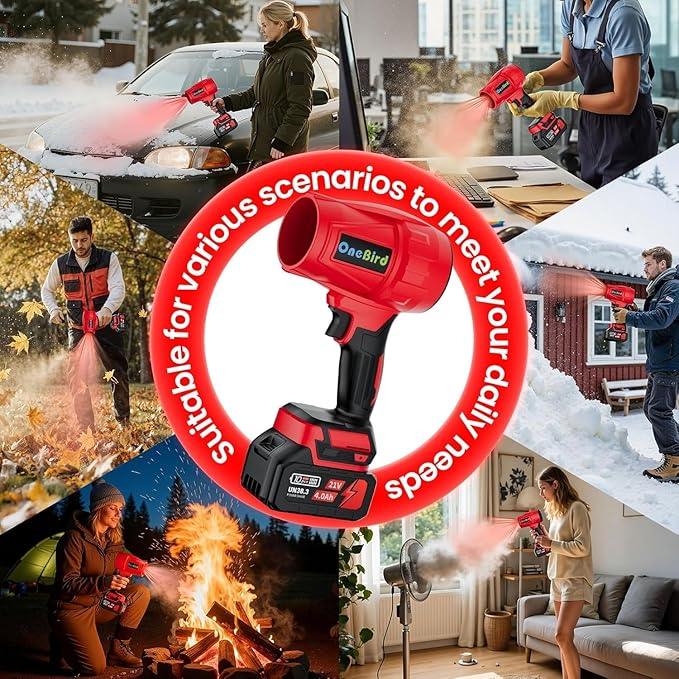 Cordless-Leaf-Blower-Electric Leaf Blower for Lawn Care 560 CFM-Handheld Blower Portable with Battery and Charger with 21V-4.0Ah-2 Batteries, Lightweight Blower for Patio Cleaning dust -red - NeatNest