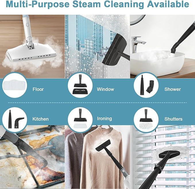 7-in-1 Steam Mop, 1200W Rotated Steam Cleaner for Home, 2 Modes, 400ML Removable Tank, 23FT Power Cord, 2 Pads, Multi-Surface Steamer for Hard Floor, Laminate Floor, Tiles Cleaning（Lake Blue） - NeatNest